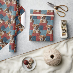 Papel De Regalo Perro Apretado En El Patrón De Parche