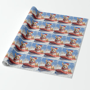 Papel De Regalo Perro Basenji en Trineo Deja que Nieve Navidad