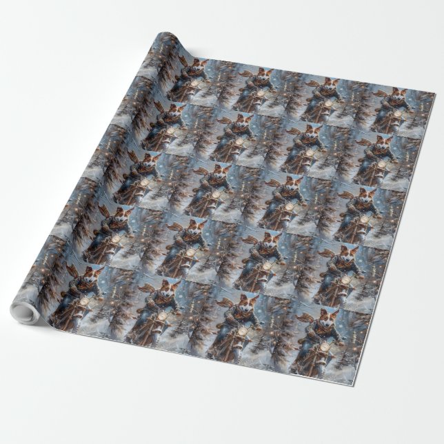 Papel De Regalo Perro Basenji montando motocicleta Navidad  (Desenrollado)