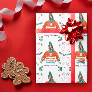 Papel De Regalo Perro Basset Hound con Jersey de Navidad Festivo