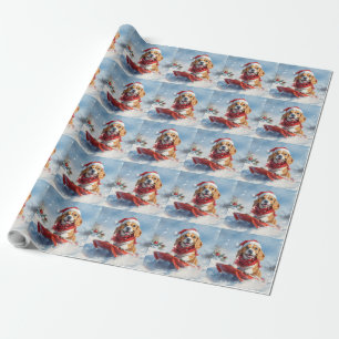 Papel De Regalo Perro Beagle en Trineo Deja que Nieve Navidad
