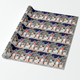 Papel De Regalo Perro Beagle sentado en Gorra de Navidades de niev