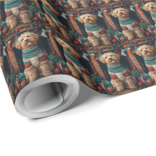 Papel De Regalo Perro Bernedoodle con regalos de Navidad en una ch