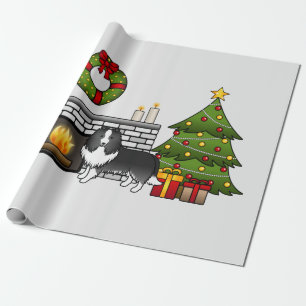 Papel De Regalo Perro Bi-Negro Shetland Sheepdog en una habitación