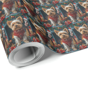 Papel De Regalo Perro Biewer Terrier con regalos de Navidad Chimen