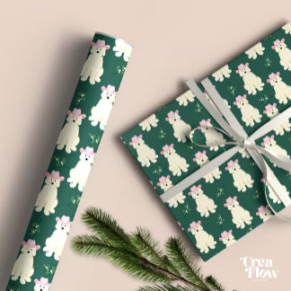 Papel De Regalo Perro blanco esponjoso con Navidades gorras lecher