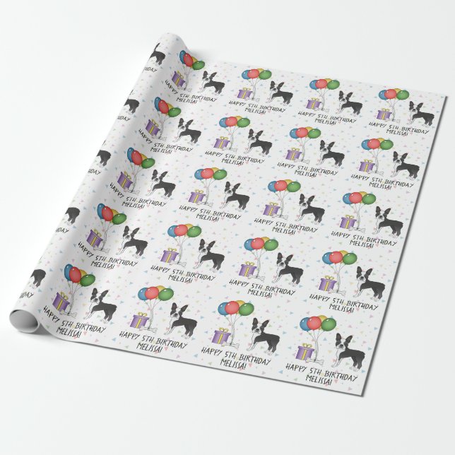 Papel De Regalo Perro blanco y negro de Boston Terrier Cute - Cump (Desenrollado)