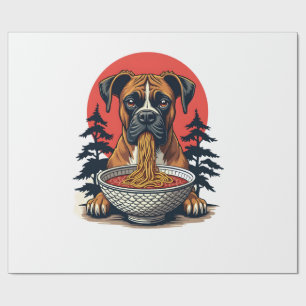 Papel De Regalo Perro Boxer Antiguo Comiendo Ramen Atardecer Japon