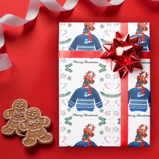 Papel De Regalo Perro Boxer con Jersey de Navidad Festivo (Subido por el creador)