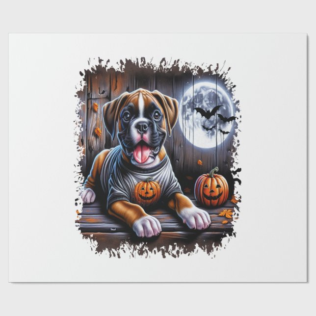 Papel De Regalo Perro Boxer Halloween (Superficie plana)