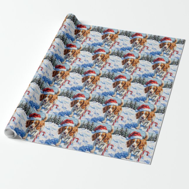 Papel De Regalo Perro Brittany Spaniel Apuntando a Caramelo de Nav (Desenrollado)