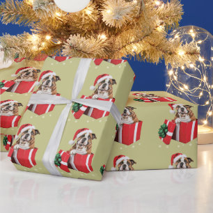 Papel De Regalo Perro Bulldog Inglés Divertido Luces de Navidad en