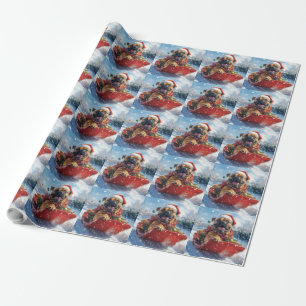 Papel De Regalo Perro Bullmastiff en Trineo Deja que Nieve Navidad