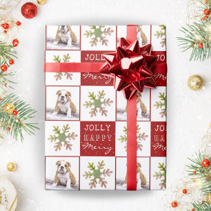 Papel De Regalo Perro Cachorro Mascota Foto Copo de Nieve Rojo Nav