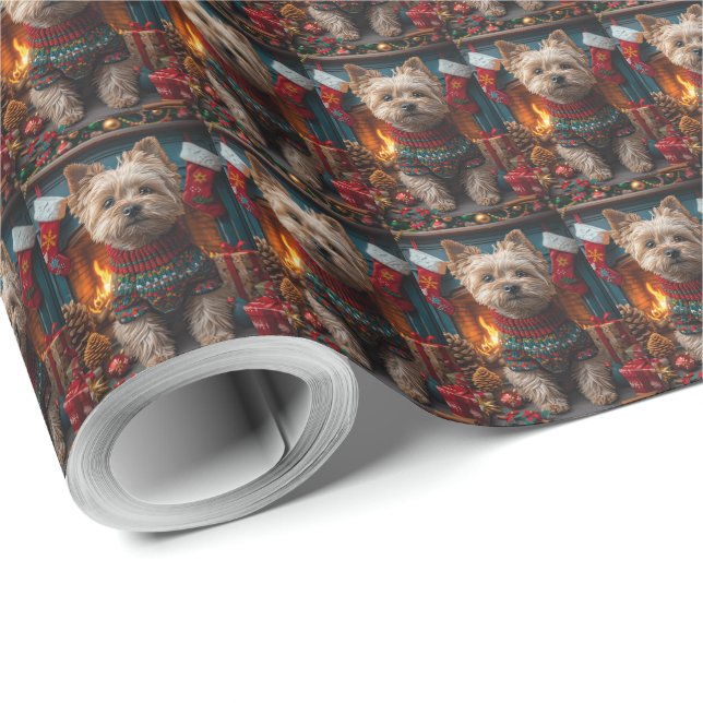 Papel De Regalo Perro Cairn Terrier Con Navidades Regalos Chimenea (Esquina del rollo)