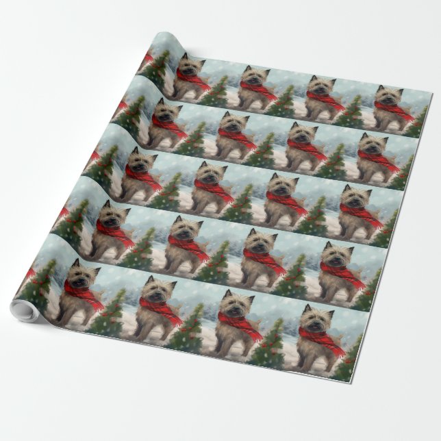 Papel De Regalo Perro Cairn Terrier en Navidades de la Nieve (Desenrollado)