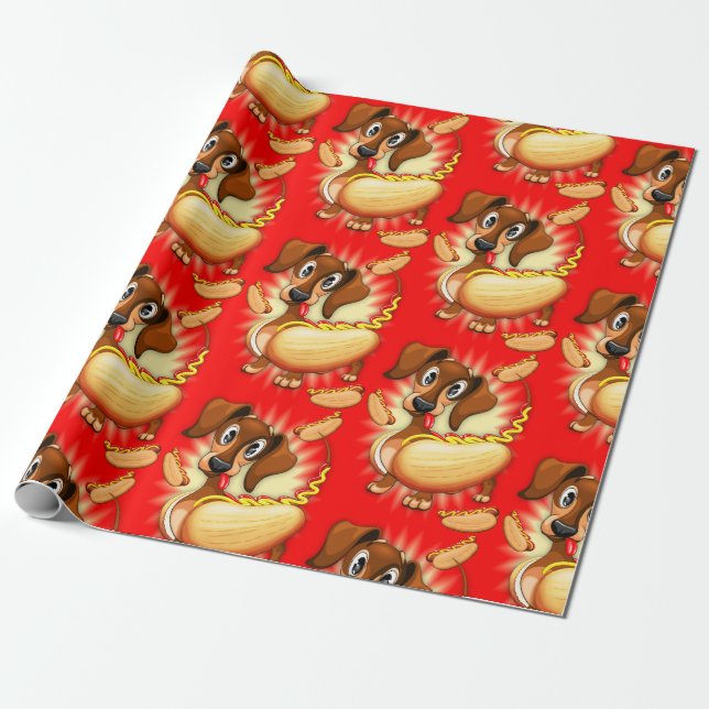 Papel De Regalo Perro caliente de Dachshund (Desenrollado)