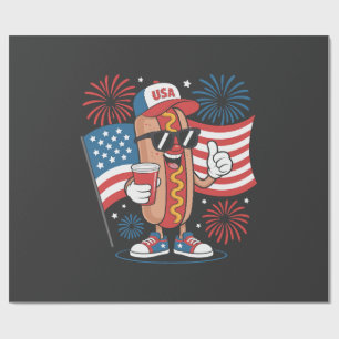 Papel De Regalo Perro caliente del 4 de julio Bandera americana Fu