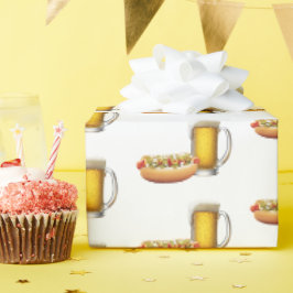 Papel De Regalo Perro caliente y cerveza en blanco
