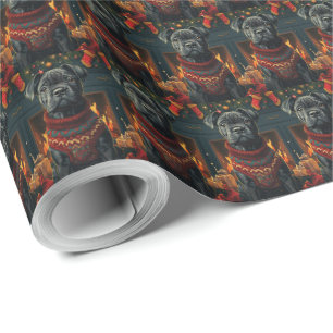 Papel De Regalo Perro Cane Corso con regalos de Navidad Chimenea