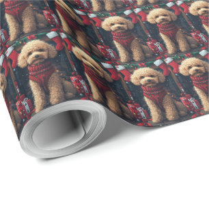 Papel De Regalo Perro Caniche Con Regalos De Navidad Chimenea