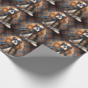 Papel De Regalo Perro Cavalier King Charles y Monograma a Cuadros