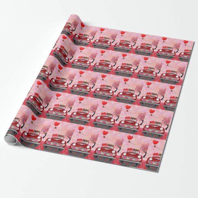 Papel De Regalo Perro Chihuahua conduciendo coche con corazones de (Desenrollado)