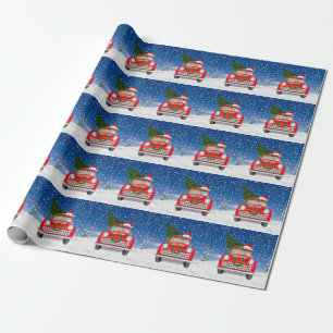 Papel De Regalo Perro Chihuahua conduciendo un coche en Navidad co