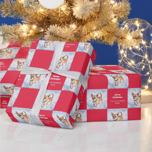 Papel De Regalo Perro Chihuahua Lindo en Navidad Roja Nieve