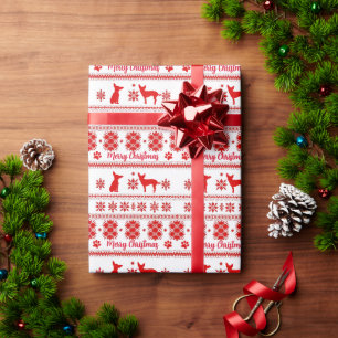 Papel De Regalo Perro Chihuahua Nórdico Rojo Navidad