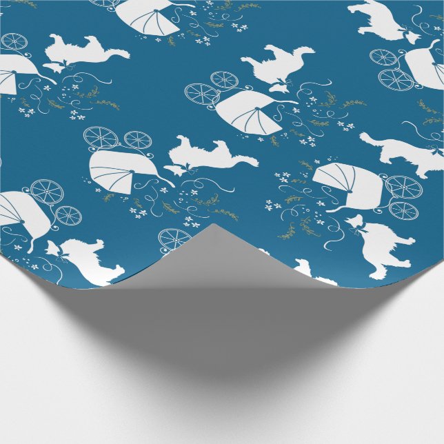 Papel De Regalo Perro collie borde Baby Shower Puppy Blue Boy (Esquina)