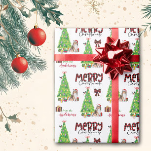 Papel De Regalo Perro collie, pájaro y árbol de Navidad