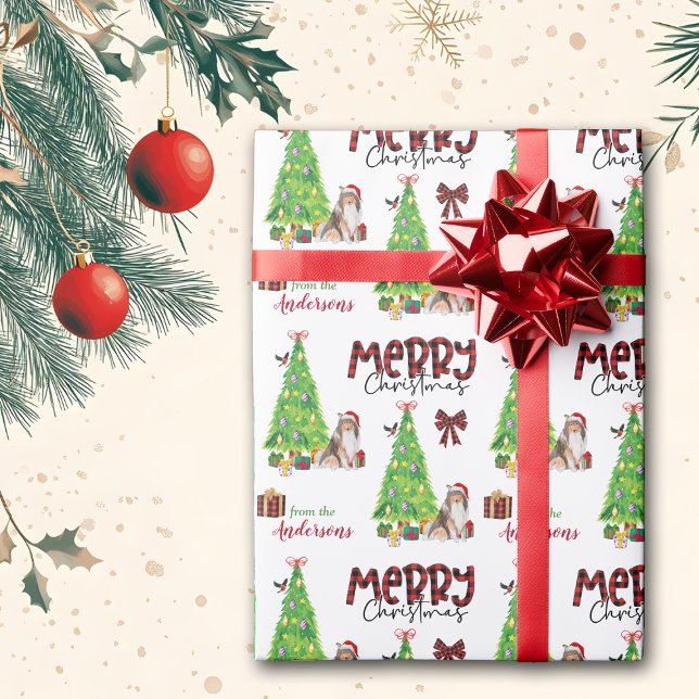 Papel De Regalo Perro collie, pájaro y árbol de Navidad (Subido por el creador)