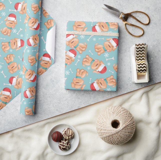 Papel De Regalo Perro con Gorro de Santa Navidad (Artesanía)