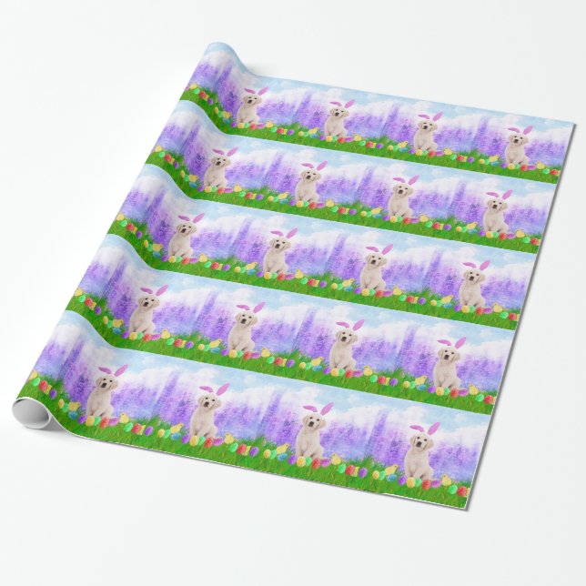 Papel De Regalo Perro con huevos de pascua y pollitos conejitos (Desenrollado)