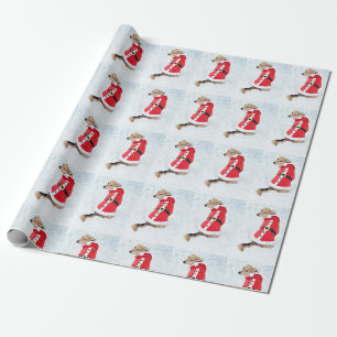 Papel De Regalo Perro con Navidades de Santa Suya Blanco Rojo
