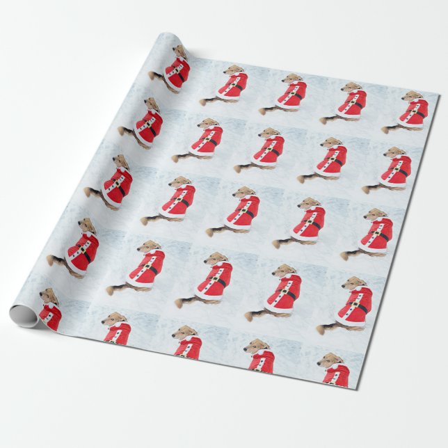 Papel De Regalo Perro con Navidades de Santa Suya Blanco Rojo (Desenrollado)