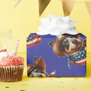 Papel De Regalo Perro con sombrero y bandana de la bandera estadou