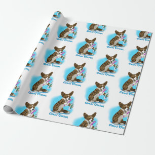 Papel De Regalo Perro Corgi con cepillo de dientes