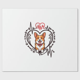 Papel De Regalo Perro Corgi Corazón Latido Ekg Corbata Patas