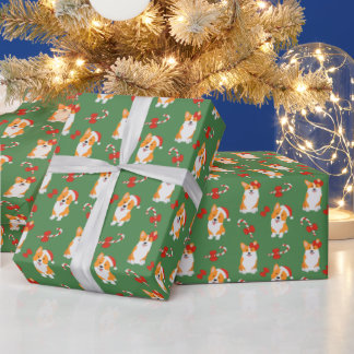 Papel De Regalo Perro Corgi de Navidad Caramelo de Caña de Pascua