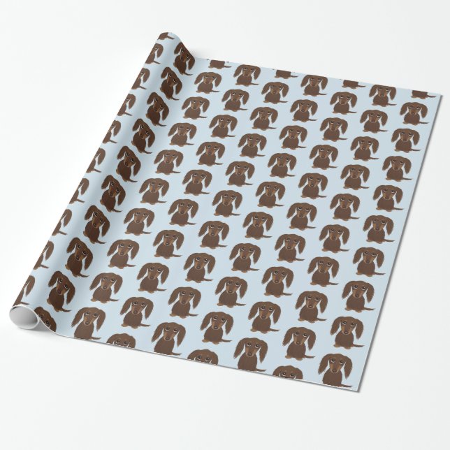 Papel De Regalo Perro Dachshund Chocolate Brown lindo de pelo larg (Desenrollado)