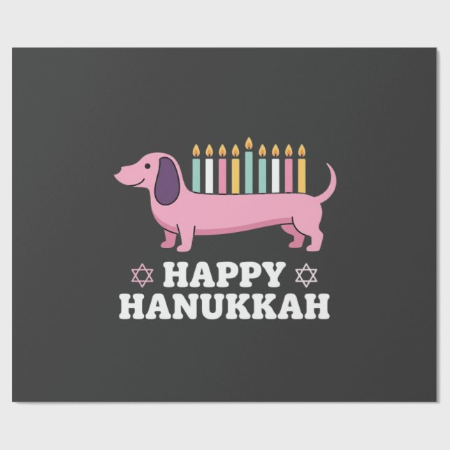 Papel De Regalo Perro Dachshund feliz Hanukkah (Superficie plana)