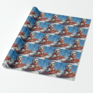 Papel De Regalo Perro dálmata en trineo Deja que nieve Navidad
