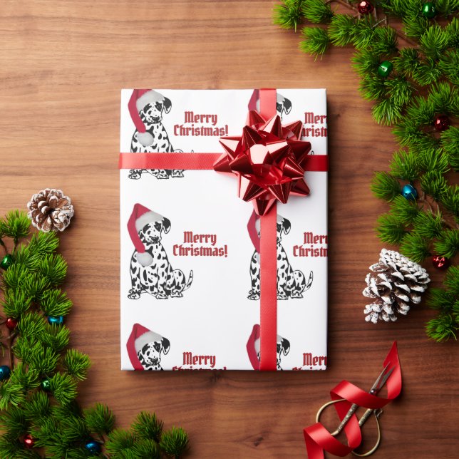 Papel De Regalo Perro dálmata Gorro de Navidad Rojo Feliz Navidad (Regalo de vacaciones)