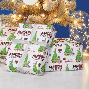 Papel De Regalo Perro dálmata, pájaro y árbol de Navidad