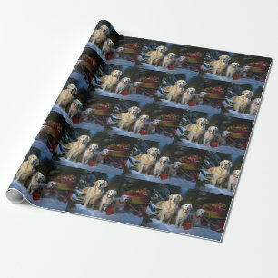 Papel De Regalo Perro de aguas dorado Trineo Nevado Decoración de 