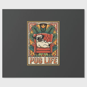 Papel De Regalo Perro de Arte Popular Retro Pug