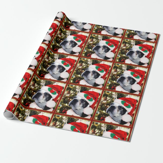 Papel De Regalo Perro de Boston Terrier del navidad (Desenrollado)
