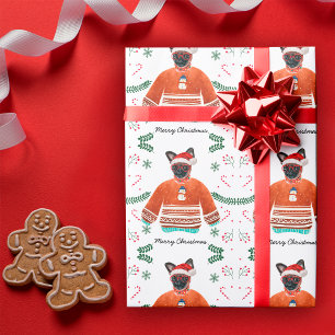 Papel De Regalo Perro de Bruselas con Jersey Navideño Festivo